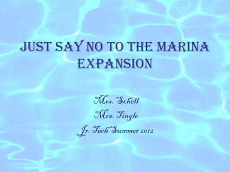 Just Say No to the Marina Expansion Mrs. Schell Mrs. Tingle Jr. Tech Summer 2012.