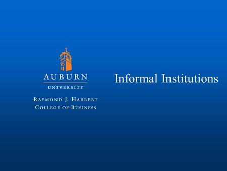 Informal Institutions. Understanding Institutions Formal Institutions Laws Regulatory bodies Rules Informal Institutions Norms Cultures Ethics.