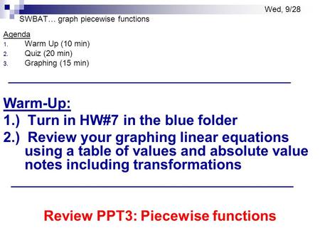 SWBAT… graph piecewise functions