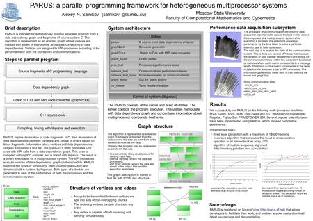 PARUS: a parallel programming framework for heterogeneous multiprocessor systems Alexey N. Salnikov (salnikov cs.msu.su) Moscow State University Faculty.