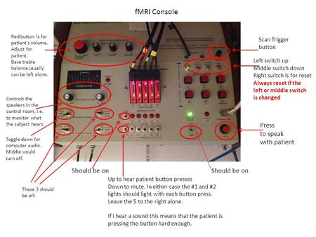 Should be on Up to hear patient button presses Down to mute. In either case the #1 and #2 lights should light with each button press. Leave the 5 to the.