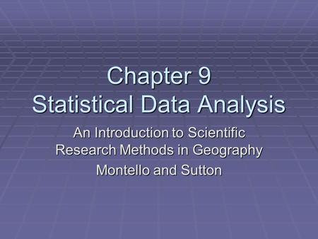 Chapter 9 Statistical Data Analysis