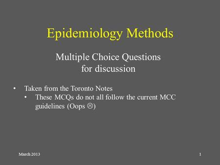 Multiple Choice Questions for discussion