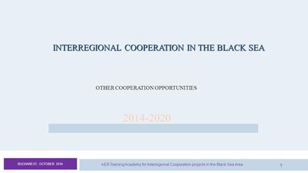 1 BUCHAREST, OCTOBER 2014 AER Training Academy for Interregional Cooperation projects in the Black Sea Area 1 INTERREGIONAL COOPERATION IN THE BLACK SEA.