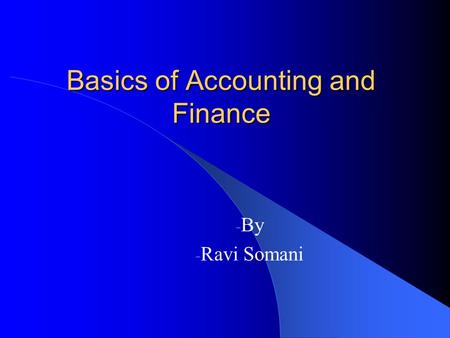 Basics of Accounting and Finance