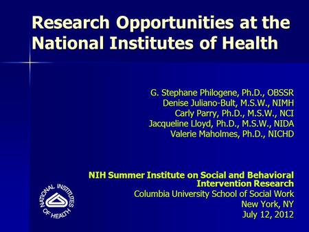 Research Opportunities at the National Institutes of Health