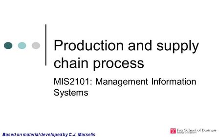 Production and supply chain process MIS2101: Management Information Systems Based on material developed by C.J. Marselis.