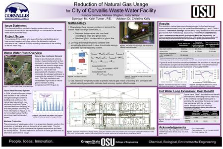 People. Ideas. Innovation. Reduction of Natural Gas Usage for City of Corvallis Waste Water Facility Kendra Seniow, Melissa Ghiglieri, Kelly Wilson Sponsor: