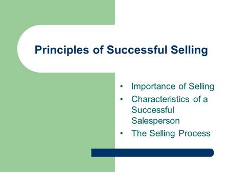 Principles of Successful Selling