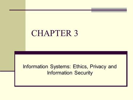 Information Systems: Ethics, Privacy and Information Security