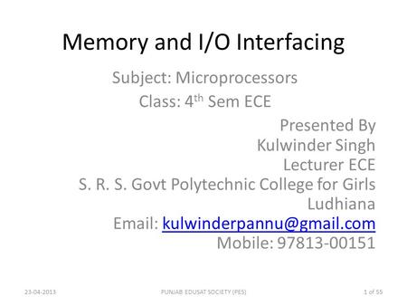 Memory and I/O Interfacing