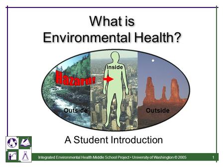 Integrated Environmental Health Middle School Project University of Washington © 2005 1 What is Environmental Health? A Student Introduction Outside Inside.