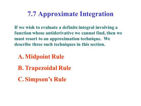 7.7 Approximate Integration