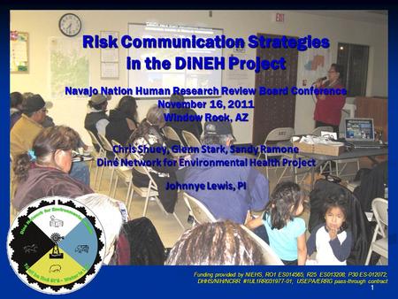 1 Funding provided by NIEHS, RO1 ES014565; R25 ES013208; P30 ES-012072; DHHS/NIH/NCRR #1UL1RR031977-01; USEPA/ERRG pass-through contract Risk Communication.