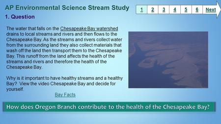 1111 2222 3333 6666 5555 4444 Next The water that falls on the Chesapeake Bay watershed drains to local streams and rivers and then flows to the Chesapeake.