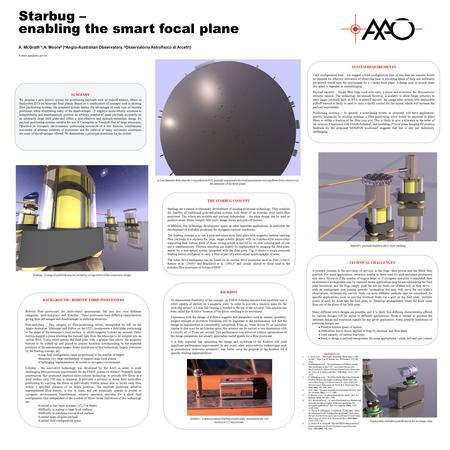 A. McGrath *a,A. Moore b ( a Anglo-Australian Observatory, b Osservatorio Astrofisico di Arcetri) Starbug – enabling the smart focal plane TECHNICAL CHALLENGES.