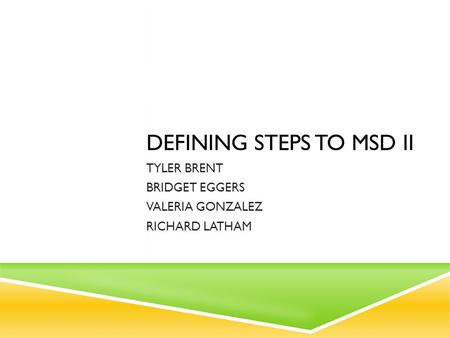 DEFINING STEPS TO MSD II TYLER BRENT BRIDGET EGGERS VALERIA GONZALEZ RICHARD LATHAM.