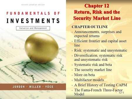 Chapter 12 Return, Risk and the Security Market Line