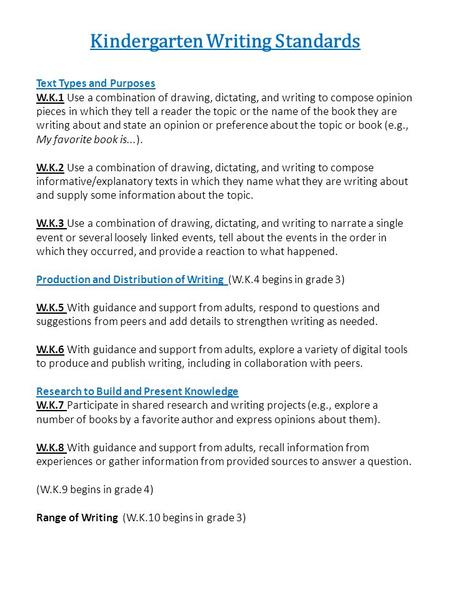 Kindergarten Writing Standards