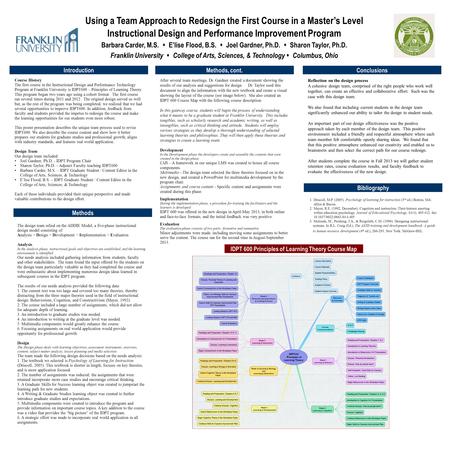 Using a Team Approach to Redesign the First Course in a Master’s Level Instructional Design and Performance Improvement Program Barbara Carder, M.S. 