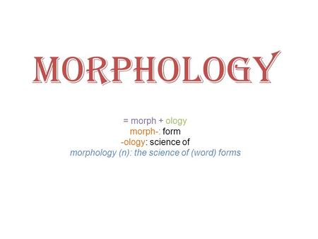 MORPHOLOGY = morph + ology morph-: form -ology: science of morphology (n): the science of (word) forms.