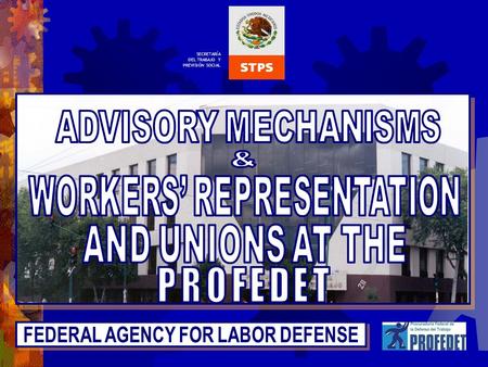 SECRETARÍA DEL TRABAJO Y PREVISIÓN SOCIAL. LEY FEDERAL LABOR LAW TITLE XI PROFEDET LABOR AUTHORITY ARTS. 530-536 BROADENING OF FUNCTIONS: 1. REPRESENT.