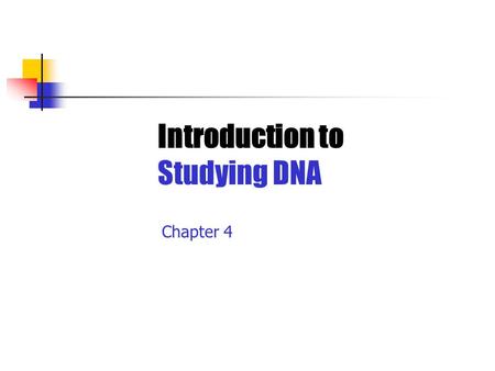 Introduction to Studying DNA Chapter 4.