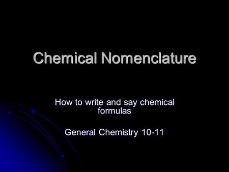 Chemical Nomenclature