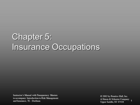 Instructor’s Manual with Transparency Masters to accompany Introduction to Risk Management and Insurance, 7E - Dorfman © 2002 by Prentice Hall, Inc. A.