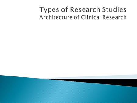  Be familiar with the types of research study designs  Be aware of the advantages, disadvantages, and uses of the various research design types  Recognize.