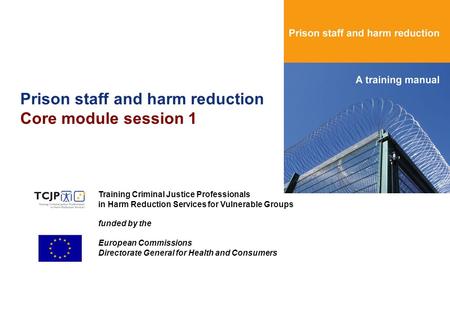 Prison staff and harm reduction Core module session 1 Training Criminal Justice Professionals in Harm Reduction Services for Vulnerable Groups funded by.