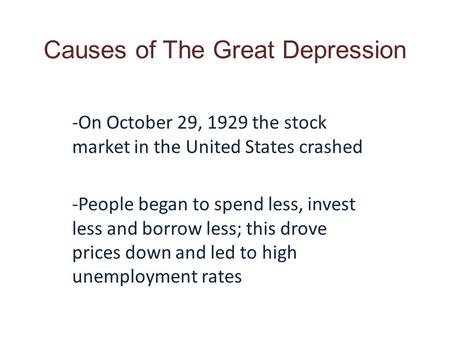 Causes of The Great Depression