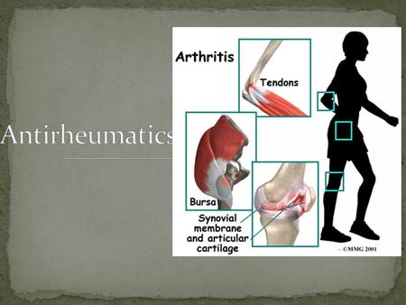 1. Non-steroidal anti-inflammatory drugs (NSAIDs) 2. Glucocorticoids 3. Disease modifying anti-rheumatic drugs- DMARDs - imunosupressive effect -