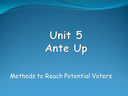 Methods to Reach Potential Voters. The Point: They need votes Running for office can be difficult & expensive Candidates have to reach out to their voters.