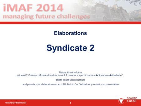 Www.bundesheer.at SCHUTZ & HILFE 1 Elaborations Syndicate 2 Please fill-in the forms (at least 2 Common Modules for all services & 2 ones for a specific.