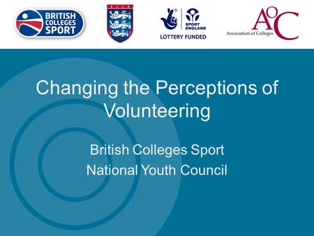 Changing the Perceptions of Volunteering British Colleges Sport National Youth Council.