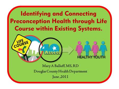 1 Identifying and Connecting Preconception Health through Life Course within Existing Systems. Mary A Balluff, MS, RD Douglas County Health Department.