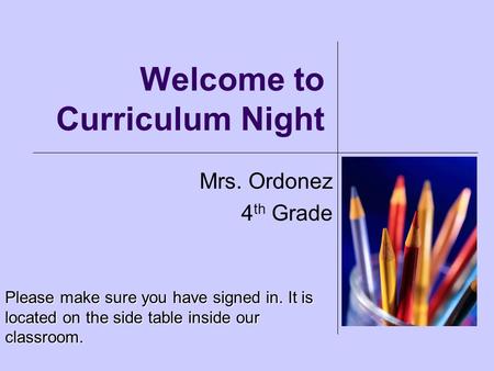 Welcome to Curriculum Night