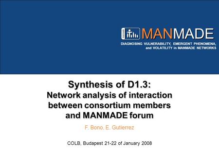 DIAGNOSING VULNERABILITY, EMERGENT PHENOMENA, and VOLATILITY in MANMADE NETWORKS Synthesis of D1.3: Network analysis of interaction between consortium.