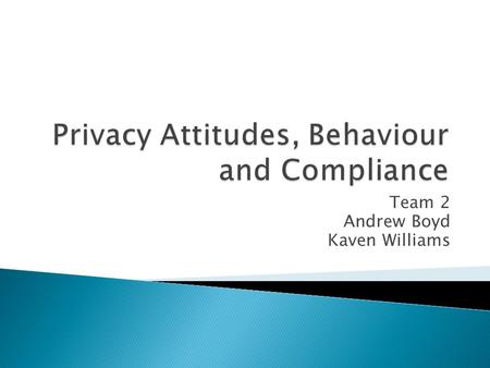 Team 2 Andrew Boyd Kaven Williams.  Privacy, Security and Compliance Issues  Current State of Research  Implications  Areas of Research Opportunity.