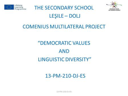 THE SECONDARY SCHOOL LEŞILE – DOLJ COMENIUS MULTILATERAL PROJECT “DEMOCRATIC VALUES AND LINGUISTIC DIVERSITY” 13-PM-210-DJ-ES.