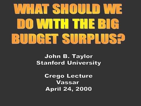 A multiple-choice question (from Regis Philbin’s show): What is the best thing to do with the budget surplus? –(a) Reduce the debt –(b) Increase government.