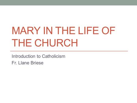 MARY IN THE LIFE OF THE CHURCH Introduction to Catholicism Fr. Llane Briese.