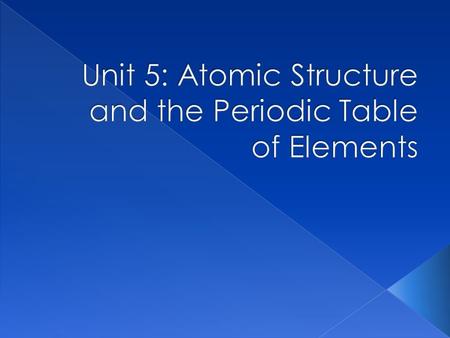 Unit 5: Atomic Structure and the Periodic Table of Elements