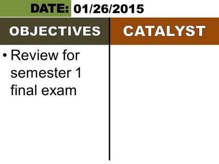 Review for semester 1 final exam 01/26/2015. Subatomic particles Ions & Isotopes Ionic Compounds Periodic Trends Miscellaneous 100 200 300 400 500 Jeopardy.