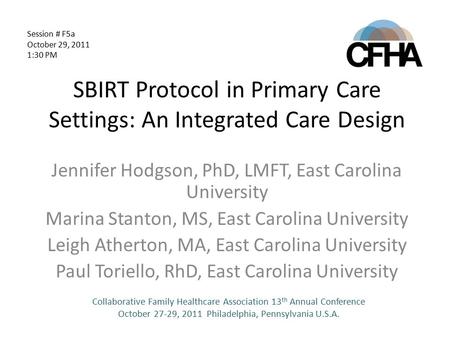 SBIRT Protocol in Primary Care Settings: An Integrated Care Design