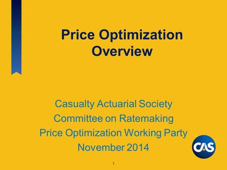 Price Optimization Overview Casualty Actuarial Society Committee on Ratemaking Price Optimization Working Party November 2014 1.