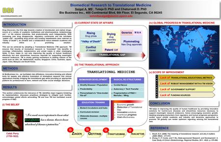 Biomedical Research to Translational Medicine Saigal A. MS *, Tuteja D. PhD and Chaturvedi D. PhD Bio Business Inc., 400 Continental Blvd, 6th Floor, El.