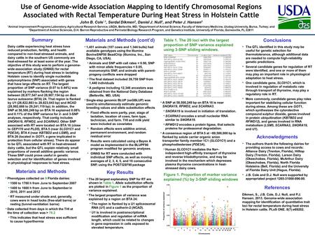 Use of Genome-wide Association Mapping to Identify Chromosomal Regions Associated with Rectal Temperature During Heat Stress in Holstein Cattle John B.