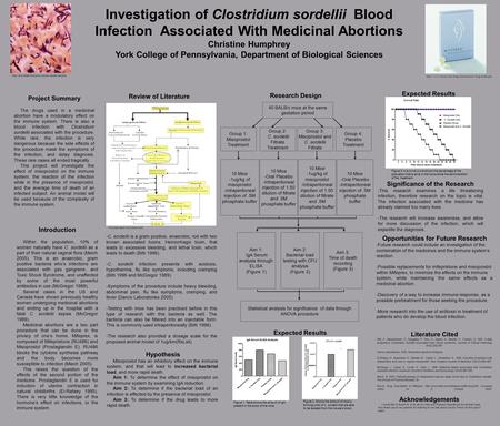 Investigation of Clostridium sordellii Blood Infection Associated With Medicinal Abortions Christine Humphrey York College of Pennsylvania, Department.